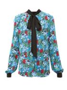 Matchesfashion.com Mary Katrantzou - Veddar Floral-print Pussy-bow Silk Blouse - Womens - Blue Multi