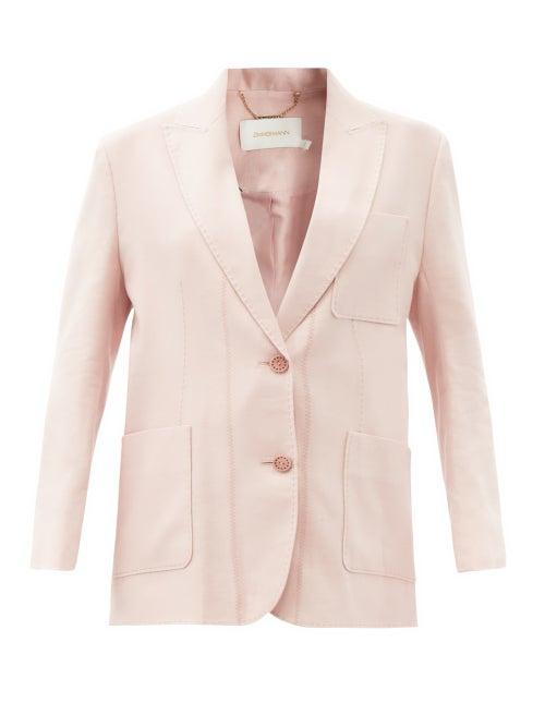 Matchesfashion.com Zimmermann - Luminous Oversized Linen-blend Blazer - Womens - Dusty Pink