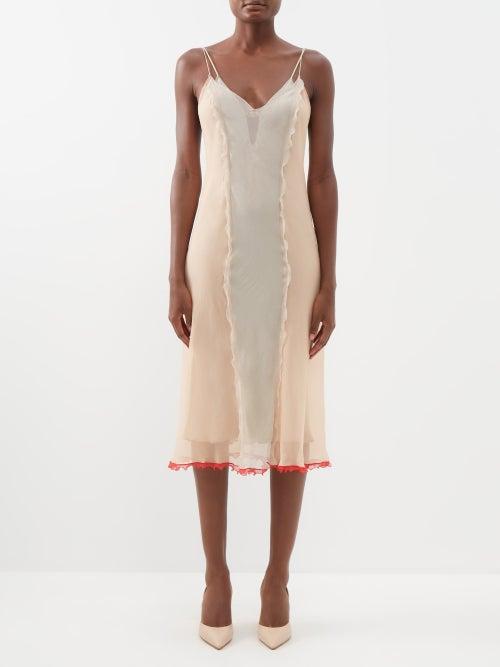Fendi - Abito Panelled Chiffon-crepe Slip Dress - Womens - Nude