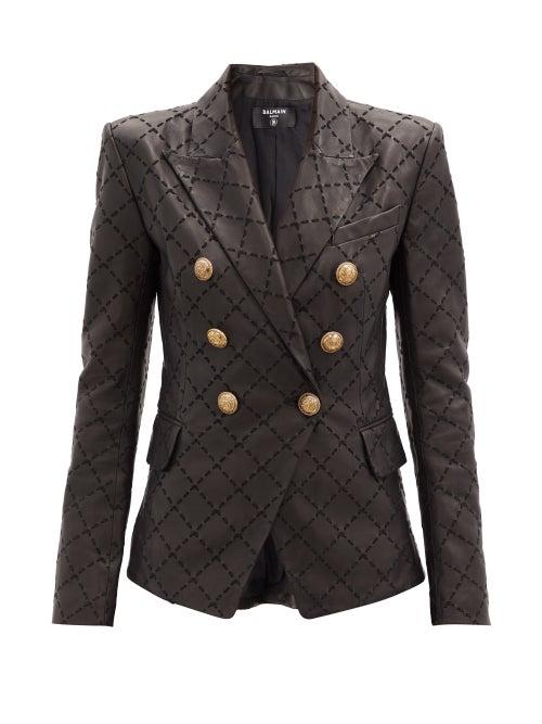 Matchesfashion.com Balmain - Diamond-embroidered Leather Blazer - Womens - Black