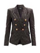 Matchesfashion.com Balmain - Diamond-embroidered Leather Blazer - Womens - Black