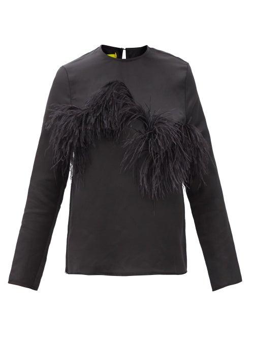 Marques'almeida - Feather-trimmed Linen-blend Top - Womens - Black
