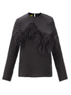 Marques'almeida - Feather-trimmed Linen-blend Top - Womens - Black