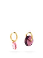 Matchesfashion.com Timeless Pearly - Mismatched 24kt Gold-plated Crystal-charm Earrings - Womens - Pink Multi