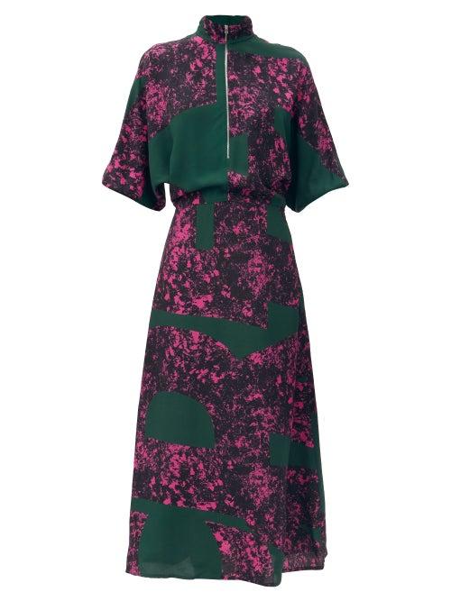 Matchesfashion.com Colville - Alphabet-print Crepe Dress - Womens - Green