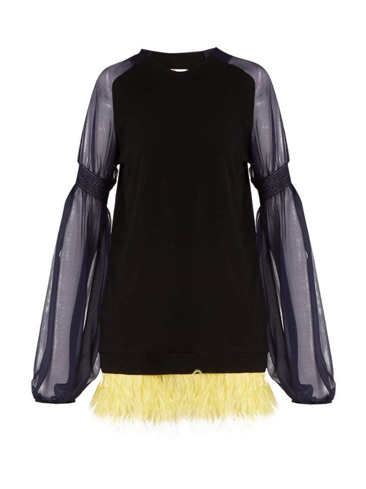 No. 21 Feather-trimmed Sheer-sleeved Sweater