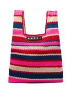 Ladies Bags Marni Market - Logo-patch Stripe-crochet Tote Bag - Womens - Pink Multi