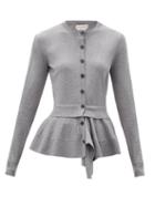 Matchesfashion.com Alexander Mcqueen - Draped-peplum Wool-blend Cardigan - Womens - Grey
