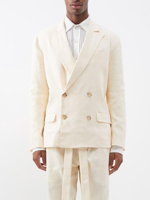 Commas - Double-breasted Linen-blend Blazer - Mens - Cream
