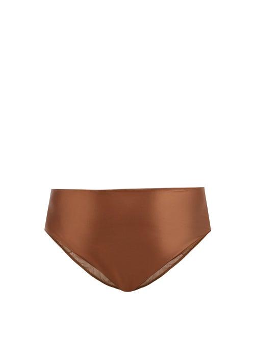 Nubian Skin - Cinnamon Satin And Stretch-tulle High-rise Briefs - Womens - Brown
