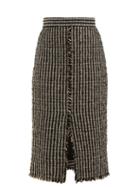 Matchesfashion.com Alexander Mcqueen - Fringed Tweed Pencil Skirt - Womens - Black White