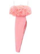 David Koma - Ostrich Feather-trimmed Asymmetric Crepe Dress - Womens - Pink