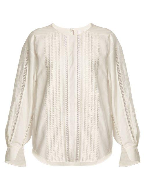 Matchesfashion.com Chlo - Diamond Lace Trimmed Cotton Top - Womens - White