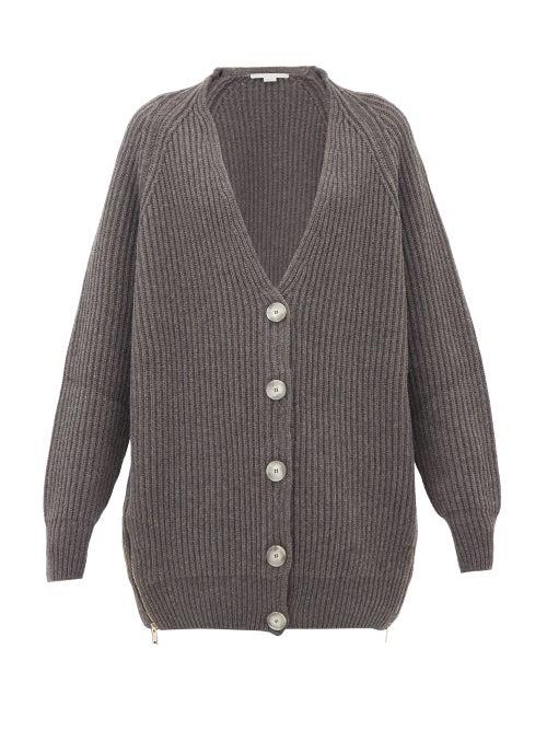Matchesfashion.com Stella Mccartney - Oversized Zipped Side Ribbed Wool Cardigan - Womens - Grey