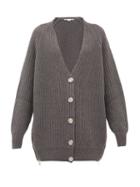 Matchesfashion.com Stella Mccartney - Oversized Zipped Side Ribbed Wool Cardigan - Womens - Grey