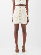 Balmain - Frayed-trim Tweed Cargo Mini Skirt - Womens - White