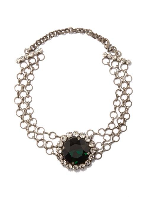 Alessandra Rich - Crystal-embellished Choker - Womens - Green Silver