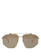 Alexander Mcqueen - Aviator Leather-trim Metal Sunglasses - Mens - Gold