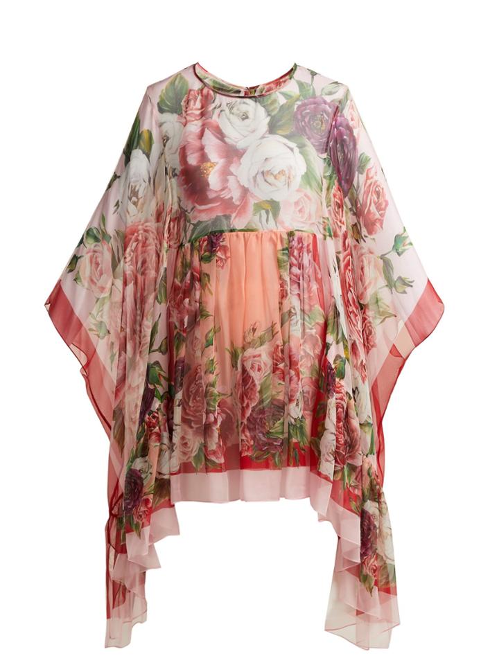 Dolce & Gabbana Peony-print Silk-chiffon Kaftan