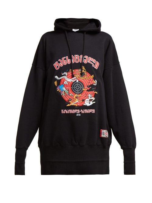 Matchesfashion.com Vetements - Cartoon Embroidered Cotton Hooded Sweatshirt - Womens - Black