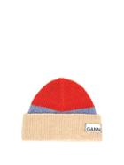 Matchesfashion.com Ganni - Logo Patch Colour Block Wool Blend Beanie Hat - Womens - Red Multi