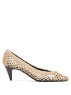 Matchesfashion.com Saint Laurent - Kim Cone-heel Raffia Pumps - Womens - Beige
