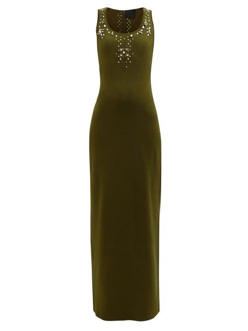 Givenchy - Studded Scoop-neck Jersey Maxi Dress - Womens - Khaki