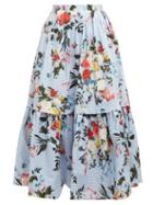 Matchesfashion.com Erdem - Leigh Isabelle Print Tiered Cotton Poplin Skirt - Womens - Blue Print
