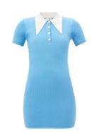 Joostricot - Point-collar Ribbed-jersey Mini Dress - Womens - Blue