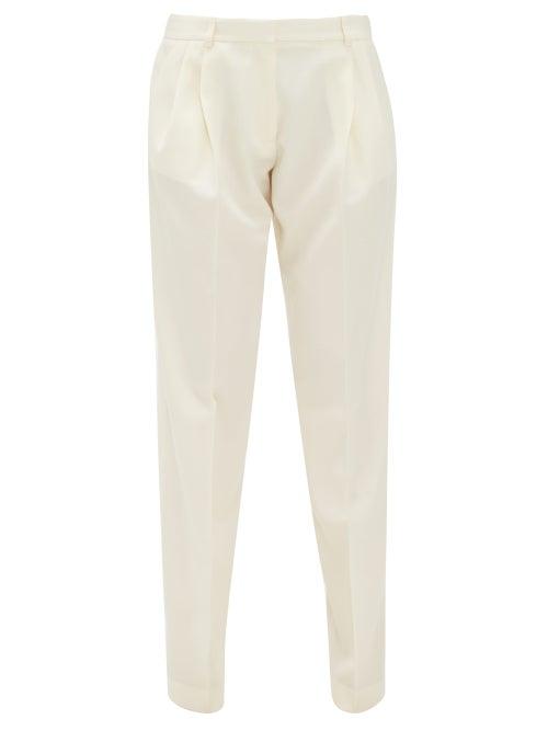 Matchesfashion.com Ryan Roche - Pleated High-rise Wool Trousers - Womens - White