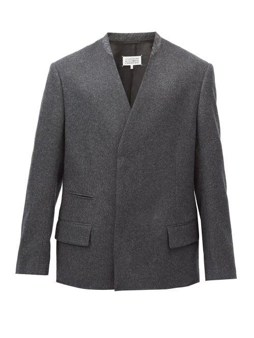 Matchesfashion.com Maison Margiela - Collarless Double-breasted Wool Blazer - Mens - Grey