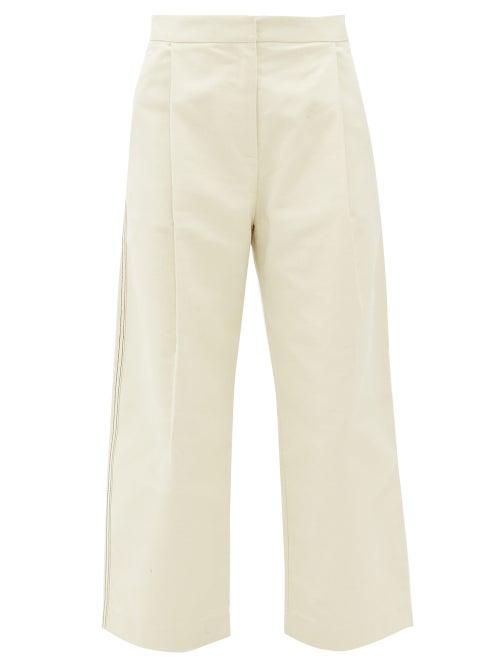 Matchesfashion.com Sara Lanzi - Pleated Cotton Twill Wide Leg Trousers - Womens - Ivory