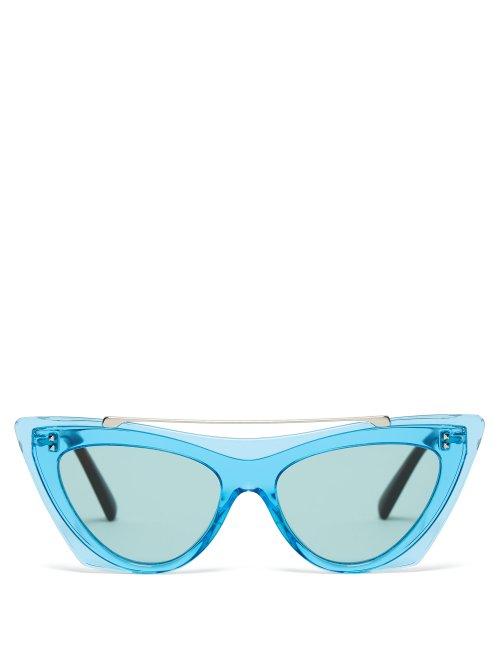 Matchesfashion.com Valentino - Rockstud Acetate Cat Eye Sunglasses - Womens - Blue