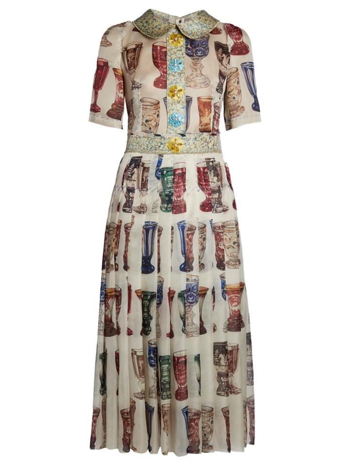 Dolce & Gabbana Glasses-print Organza Midi Dress
