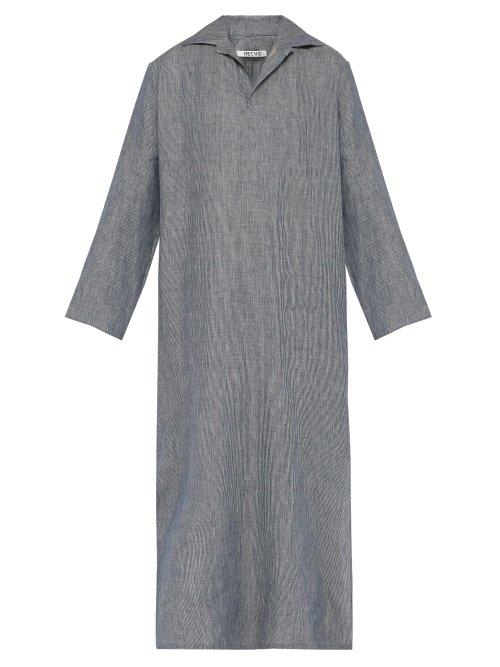 Matchesfashion.com Hecho - Striped Linen Kaftan - Mens - Navy