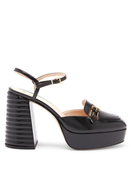 Matchesfashion.com Fendi - Promenade Logo-plaque Platform Leather Sandals - Womens - Black