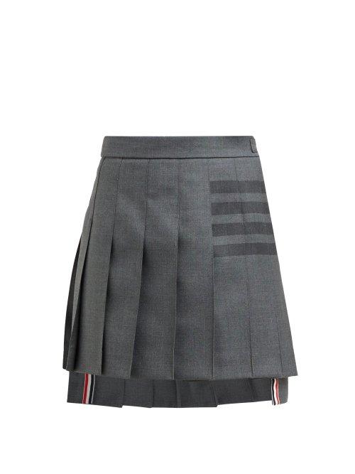 Matchesfashion.com Thom Browne - Striped Pleated Wool Blend Mini Skirt - Womens - Grey