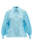 Matchesfashion.com Elzinga - Exaggerated Balloon-sleeve Cotton-blend Shirt - Womens - Blue