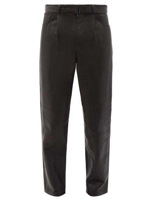 Auralee - Belted Pleated Leather Trousers - Mens - Black