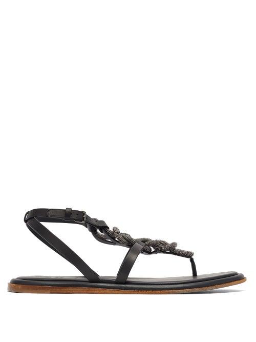 Matchesfashion.com Brunello Cucinelli - Monili-chain Leather Sandals - Womens - Black