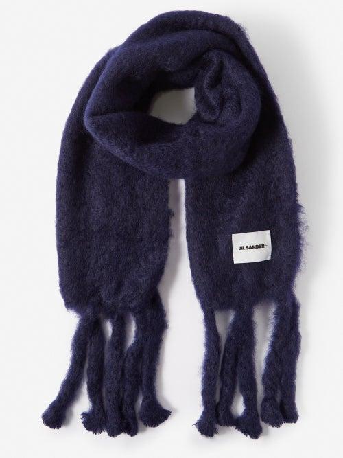 Jil Sander - Fringed Mohair-blend Scarf - Mens - Dark Navy