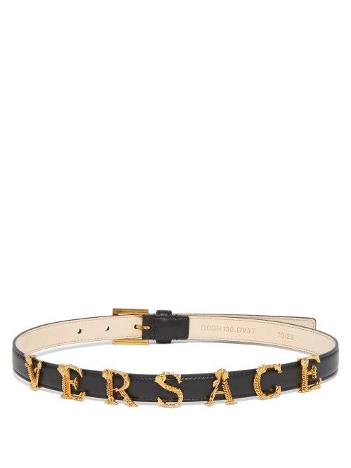 Matchesfashion.com Versace - Baroque Logo Slim Leather Belt - Womens - Black