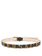 Matchesfashion.com Versace - Baroque Logo Slim Leather Belt - Womens - Black