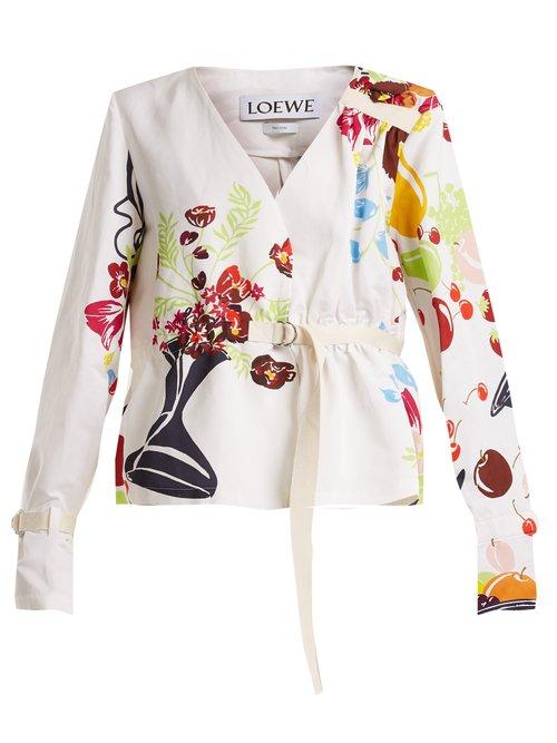 Matchesfashion.com Loewe - Floral And Fruit Print Tie Waist Jacket - Womens - White Multi