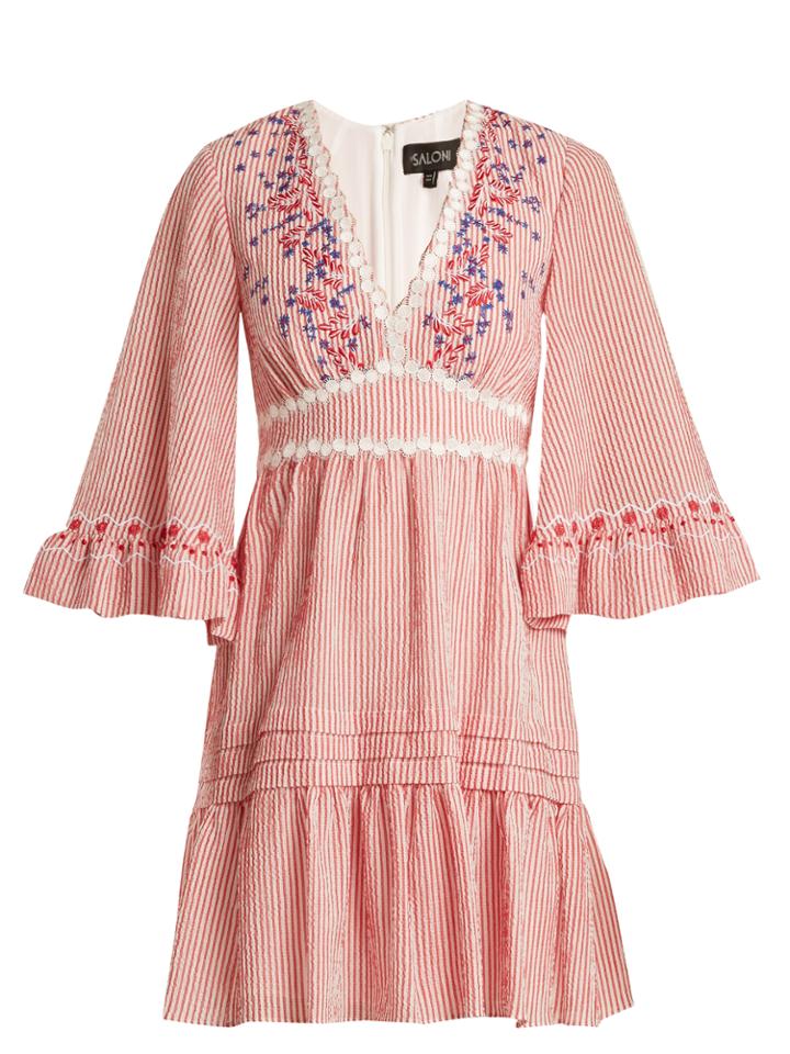 Saloni June Striped-seersucker Dress