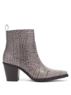 Matchesfashion.com Ganni - Callie Western Crocodile Effect Leather Boots - Womens - Grey