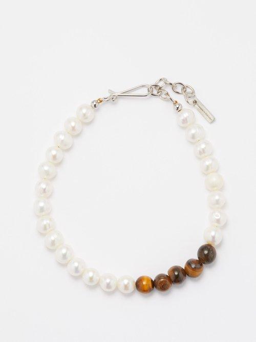 Completedworks - Pearl & Recycled Sterling-silver Beaded Bracelet - Mens - Tigers Eye