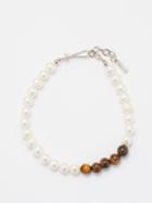 Completedworks - Pearl & Recycled Sterling-silver Beaded Bracelet - Mens - Tigers Eye