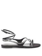 Matchesfashion.com Saint Laurent - Gia Crystal Embellished Wraparound Satin Sandals - Womens - Black Silver