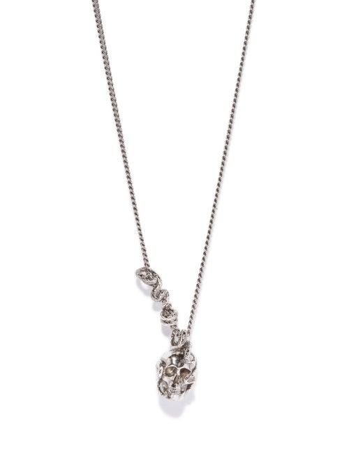 Alexander Mcqueen - Skull And Snake Pendant Necklace - Mens - Silver